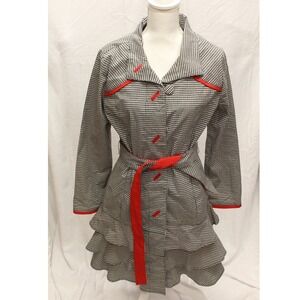 Ubu Womens Gingham‎ Jacket M Ruffle Tiered Belted Button Front Retro